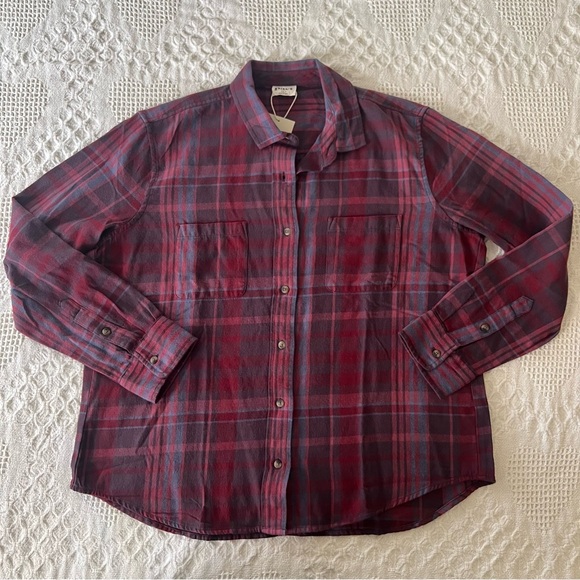 NWT Women’s Fireside Flannel Button Up Shirt Eggplant Plaid 100% Organic Cotton - Picture 15 of 16